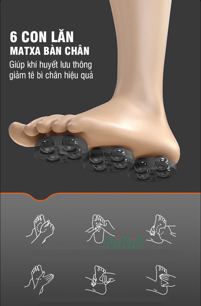 Bồn ngâm chân massage trị liệu 6 con lăn massage bàn chân Nikio NK-195