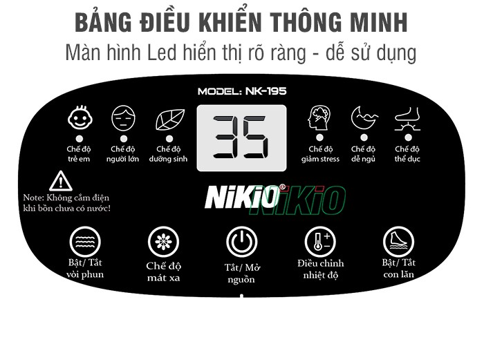 Bồn ngâm chân massage trị liệu bảng điều khiển thông minh Nikio NK-195