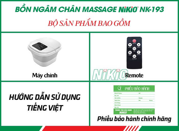 Bộ sản phẩm bồn ngâm chân massage gấp gọn Nikio NK-193