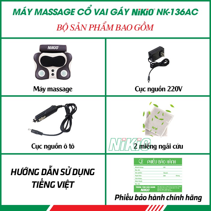 Bộ sản phẩm máy massage cổ vai gáy kết hợp đấm bóp lưng Nikio NK-136AC