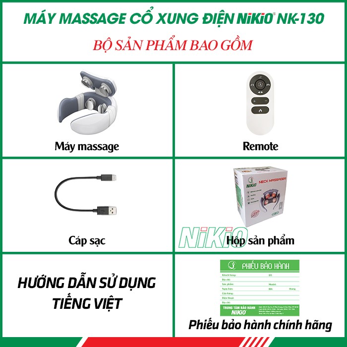 Bộ sản phẩm máy massage cổ gáy xung điện trị liệu cao cấp Nikio NK-130