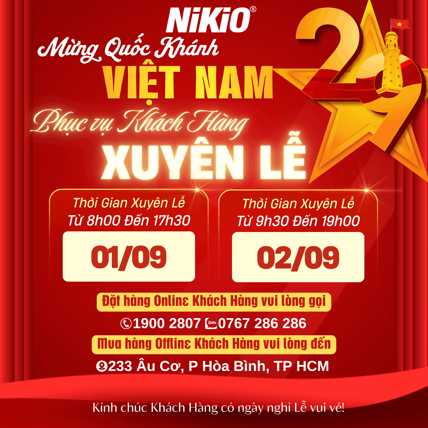 Lịch nghỉ lễ 2/9 Nikio