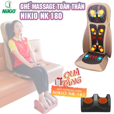 Ghế massage toàn thân hồng ngoại xoa bóp, rung lắc 2 chiều Nikio NK-180 - Màu nâu