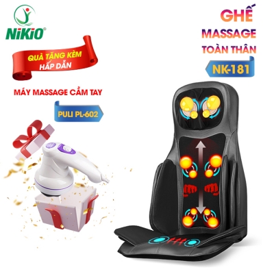 Ghế massage toàn thân hồng ngoại rung lắc, áp suất khí Nikio NK-181 - Đen