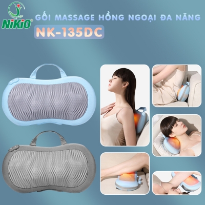 Gối massage pin sạc hồng ngoại cao cấp Nikio NK-135DC - 16 bi xoay, tùy chỉnh được tốc độ