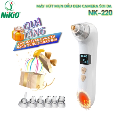 Máy hút mụn đầu đen kết hợp massage nhiệt nóng Nikio NK-220 - 6 đầu hút