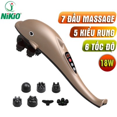 Máy massage cầm tay cao cấp Nikio NK-178 - 7 đầu, 6 tốc độ - Màu vàng