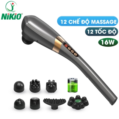 Máy massage cầm tay pin sạc cao cấp Nikio NK-177 - 7 đầu, 6 tốc độ, 5 chế độ - Màu xám