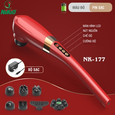 Máy massage cầm tay không dây Nikio NK-177 - 7 đầu, 6 tốc độ, 5 chế độ mát xa (Đỏ)