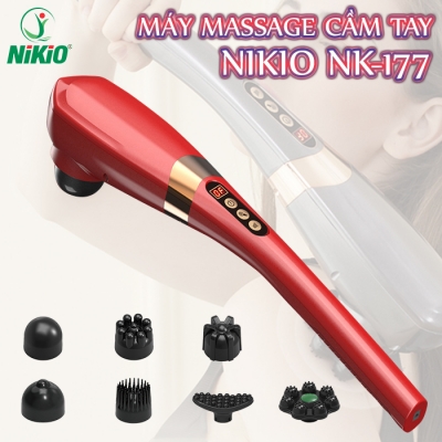 Máy massage cầm tay Nikio NK-177 không dây - 7 đầu, 15 tốc độ, 15 chế độ mát xa (Đỏ)