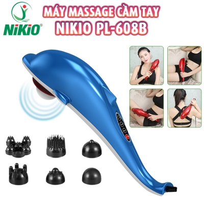 Máy massage cầm tay cá heo Nikio PL-608B - Màu xanh, 6 đầu, 3 chế độ mát xa