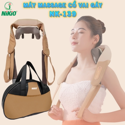Máy massage xoa bóp cổ vai gáy pin sạc Nikio NK-139 - Dòng cao cấp có dây đai đeo tiện lợi