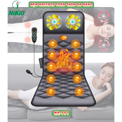 Nệm massage Nikio NK-151 toàn thân xoay, nhiệt, rung có gối mát xa cổ