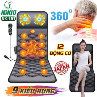 Nệm massage toàn thân xoay, nhiệt, rung có gối mát xa cổ Nikio NK-151