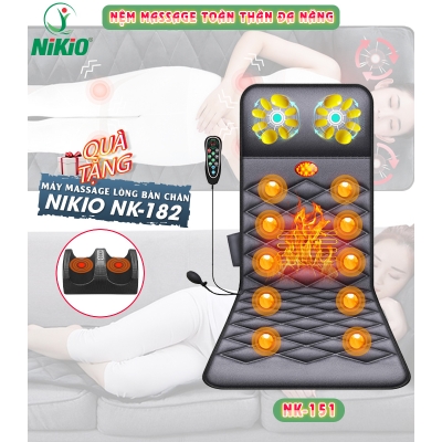 Nệm massage Nikio NK-151 toàn thân xoay, nhiệt, rung có gối mát xa cổ