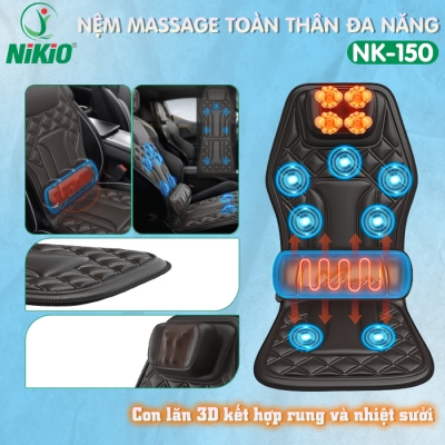 Ghế đệm massage trên ô tô và tại nhà Nikio NK-150 - Giảm đau mỏi cổ vai gáy, lưng, mông