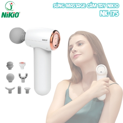 Súng massage cầm tay mini Nikio NK-175 - 7 đầu, có đầu nóng - Màu trắng