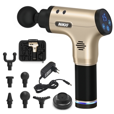 Súng massage cầm tay Nikio NK-171 - Màu vàng gold, 6 đầu, 5 chế độ mát xa