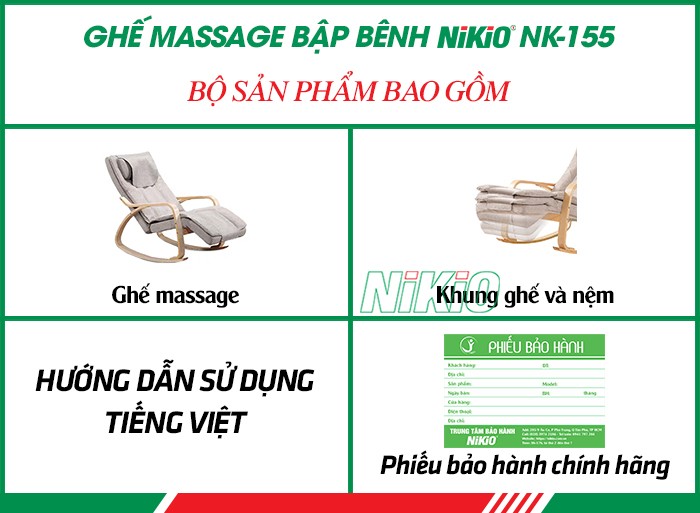 Bộ sản phẩm ghế massage thư giãn bập bênh Nikio NK-155