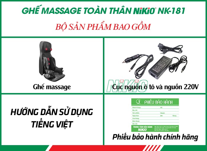 Bộ sản phẩm ghế massage toàn thân hồng ngoại rung lắc, áp suất khí Nikio NK-181