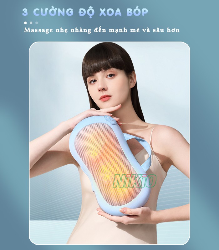 Gối massage hồng ngoại đa năng 3 cường độ xoa bóp Nikio NK-135
