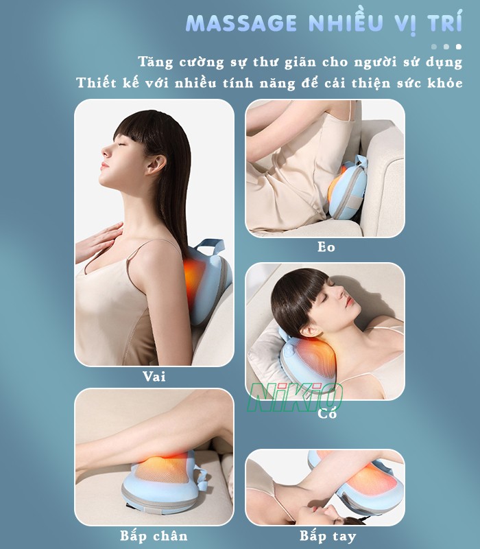 Gối massage hồng ngoại đa năng massage được nhiều vị trí Nikio NK-135