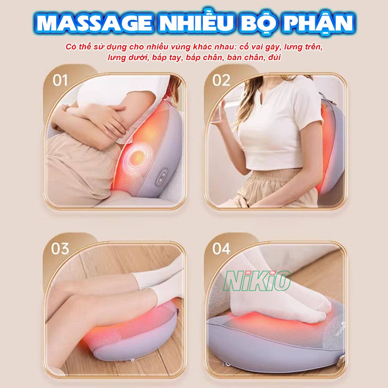 Gối massage lưng, cổ vai gáy Nikio NK-137 massage nhiều vị trí