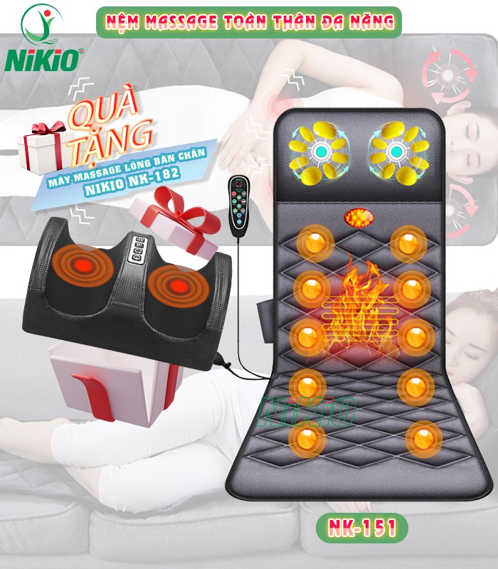 Nệm massage toàn thân Nikio NK-151 quà tặng kèm máy massage lòng bàn chân Nikio NK-182