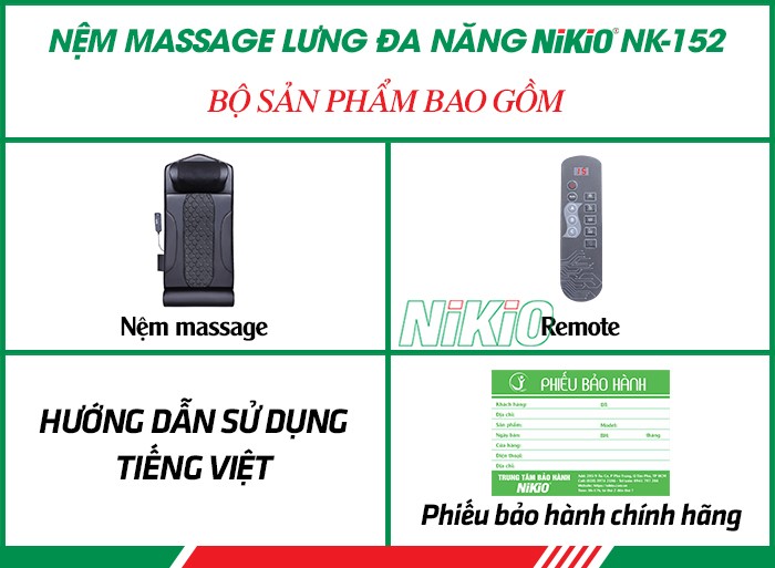 Bộ sản phẩm nệm massage đa năng Nikio NK-152