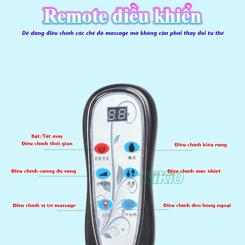 Nệm massage toàn thân remote điều khiển Nikio NK-153