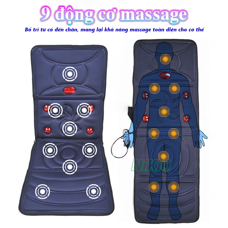 Nệm massage toàn thân 9 động cơ massage Nikio NK-153