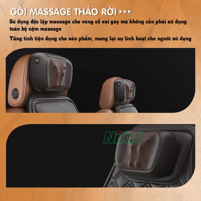 Nệm massage toàn thân đa năng gối tháo rời dễ dàng Nikio NK-150
