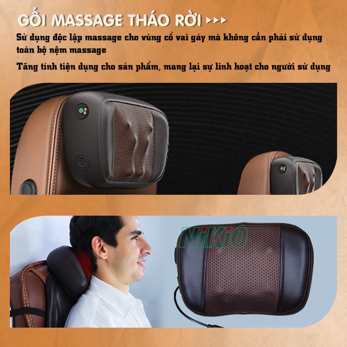 Nệm massage toàn thân đa năng gối tháo rời dễ dàng Nikio NK-150