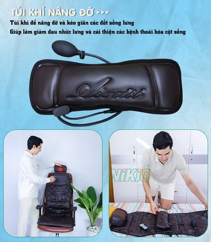 Nệm massage toàn thân đa năng túi khí nâng đỡ cột sống Nikio NK-150