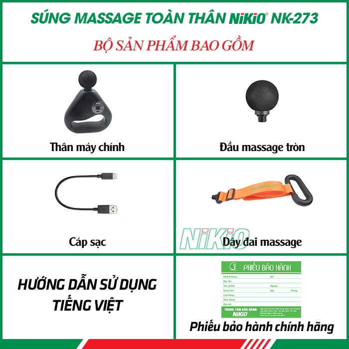 Bộ sản phẩm súng massage giảm đau nhức và giãn cơ toàn thân Nikio NK-273