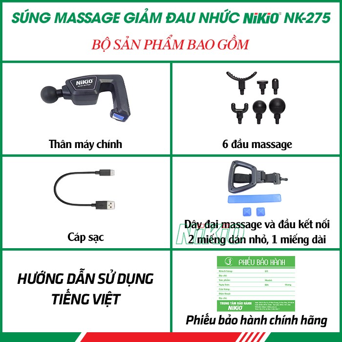 Bộ sản phẩm súng massage giãn cơ toàn thân Nikio NK-275
