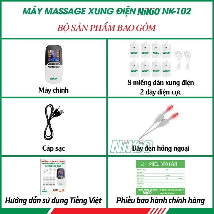 Bộ sản phẩm máy massage xung điện kết hợp đèn hồng ngoại trị liệu mũi Nikio NK-102