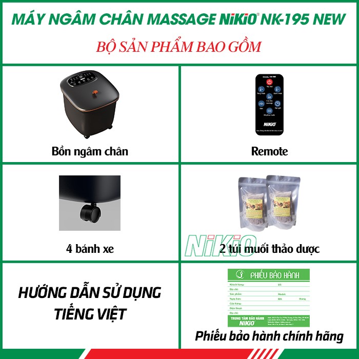 Bộ sản phẩm bồn ngâm chân massage cao cấp Nikio NK-195 New