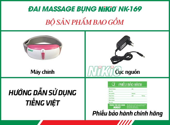 Bộ sản phẩm đai massage bụng xoa bóp rung lắc giảm mỡ cao cấp Nikio NK-169