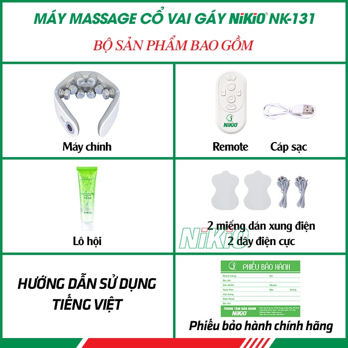 Bộ sản phẩm bao gồm của máy massage cổ vai gáy Nikio NK-131