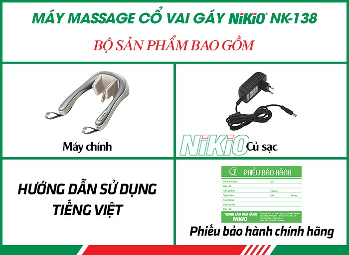 Bộ sản phẩm máy massage cổ vai gáy pin sạc Nikio NK-138