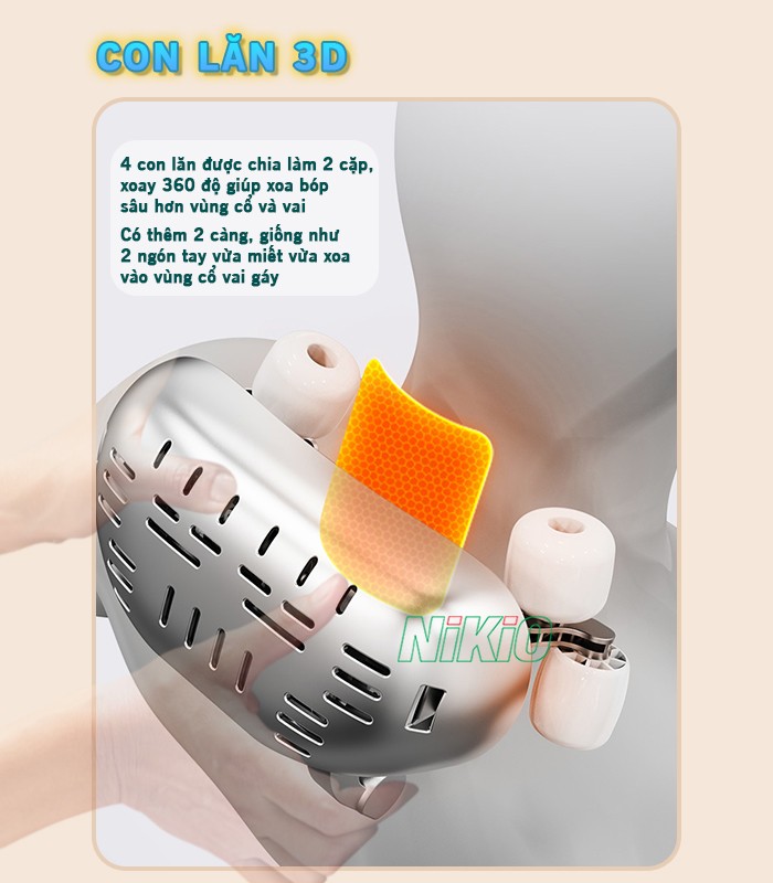 Máy massage cổ vai gáy công nghệ massage con lăn 3D Nikio NK-139