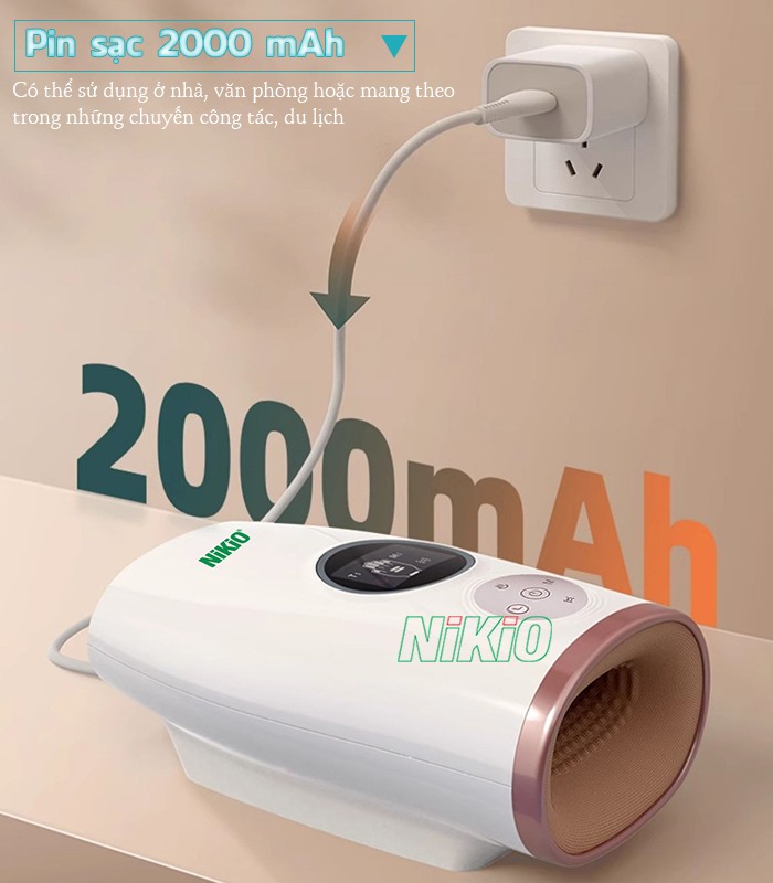 Máy massage bàn tay pin sạc dung lượng 2000 mAh Nikio NK-330