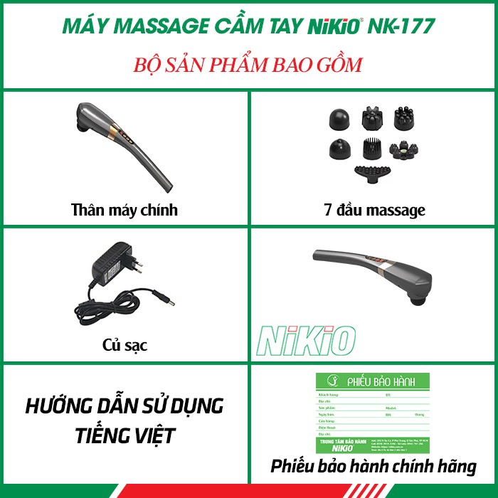 Bộ sản phẩm máy massage cầm tay pin sạc cao cấp Nikio NK-177 