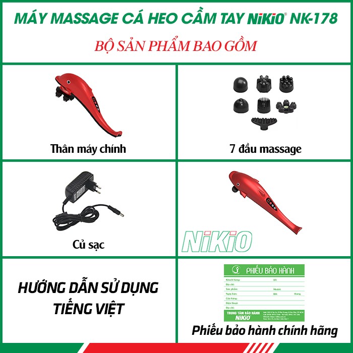 Bộ sản phẩm máy massage cầm tay cá heo 7 đầu Nikio NK-178