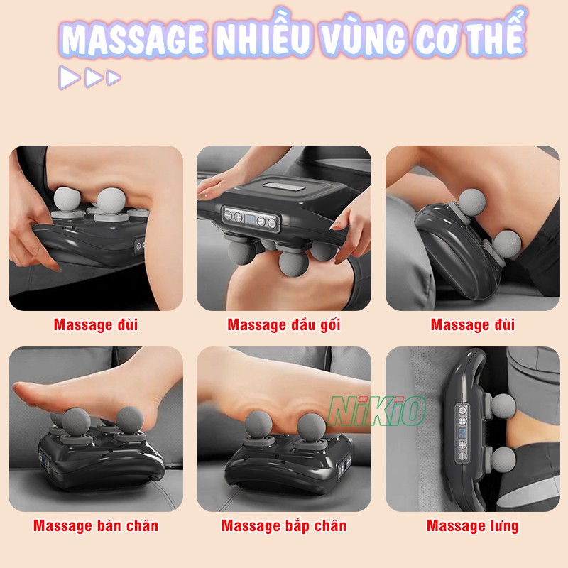 Súng massage cầm tay 4 đầu massage nhiều vị trí cơ thể Nikio NK-272