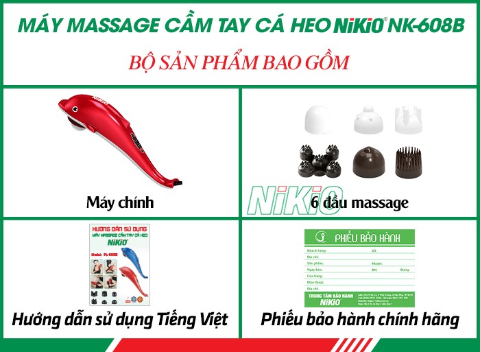 Bộ sản phẩm gồm có của máy massage cầm tay Nikio NK-608B