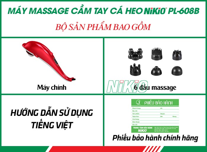 Bộ sản phẩm máy massage cầm tay cá heo Nikio PL-608B