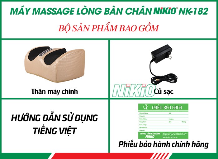 Bộ sản phẩm bao gồm của máy massage lòng bàn chân Nikio NK-182