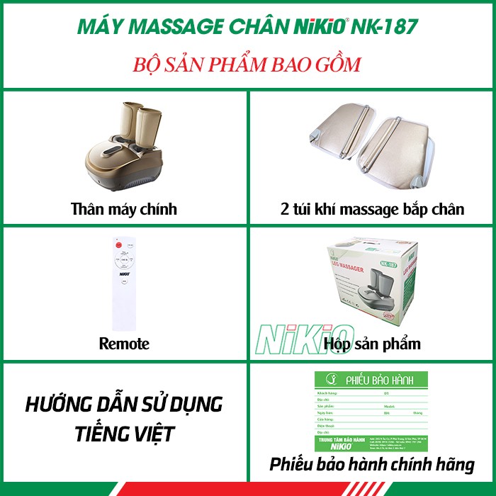Bộ sản phẩm máy massage chân nén ép trị liệu suy giãn tĩnh mạch Nikio NK-187